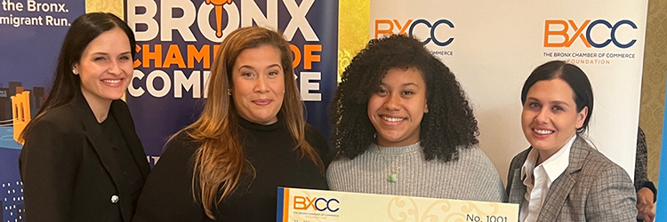 Simone Development presents scholarship to Stith at the <br> New Bronx Chamber Women of Distinction luncheon
